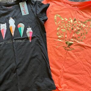 Cat & Jack Black Tee with Ice Cream and Orange Tee with Gold Leopard